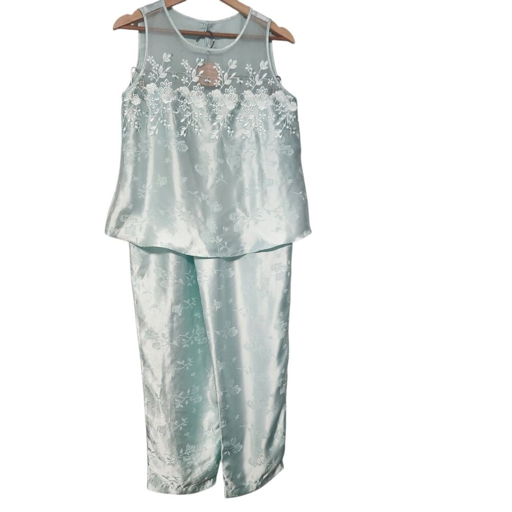 Inner Most XS/S Pajama Set Green Cami Tank And Pants Embroidered NO TAGS READ